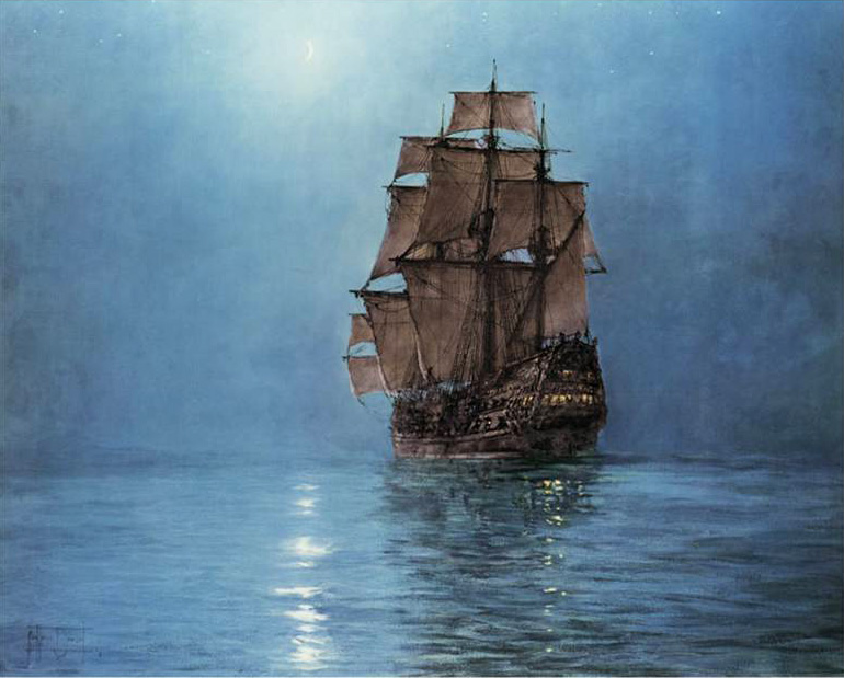 Crescent Moon painting - Montague Dawson Crescent Moon art painting